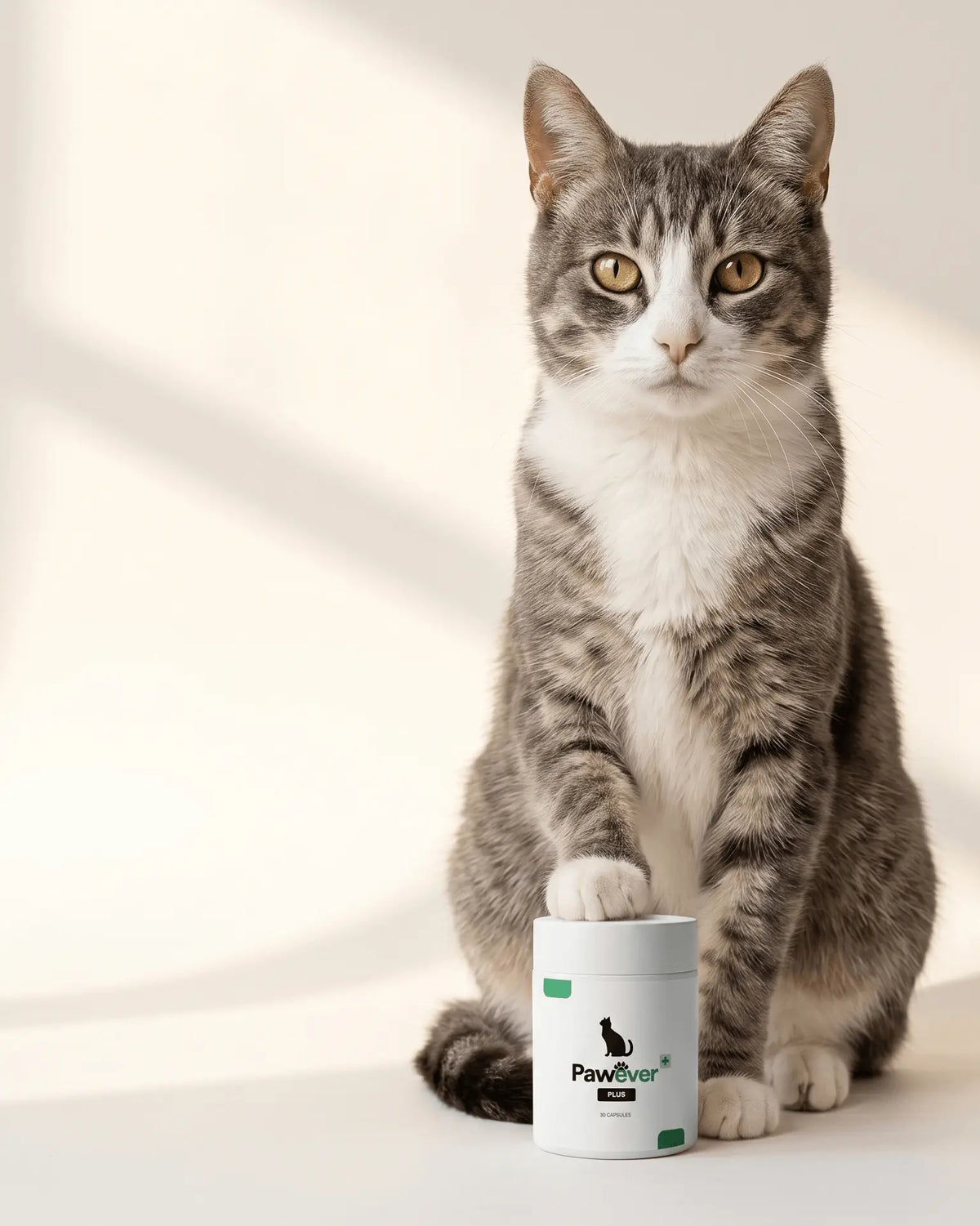 Pawever Plus with a cat's paw on the bottle